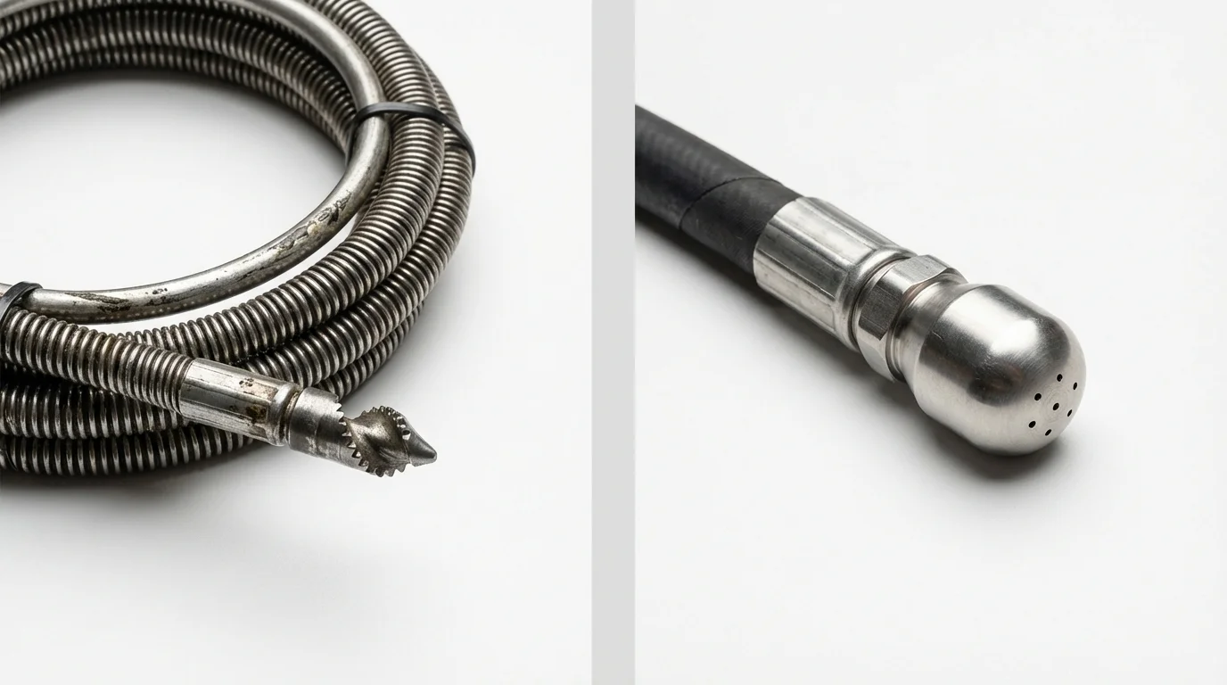 Drain snake cable and hydro jetting nozzle used for drain cleaning in Novato, CA