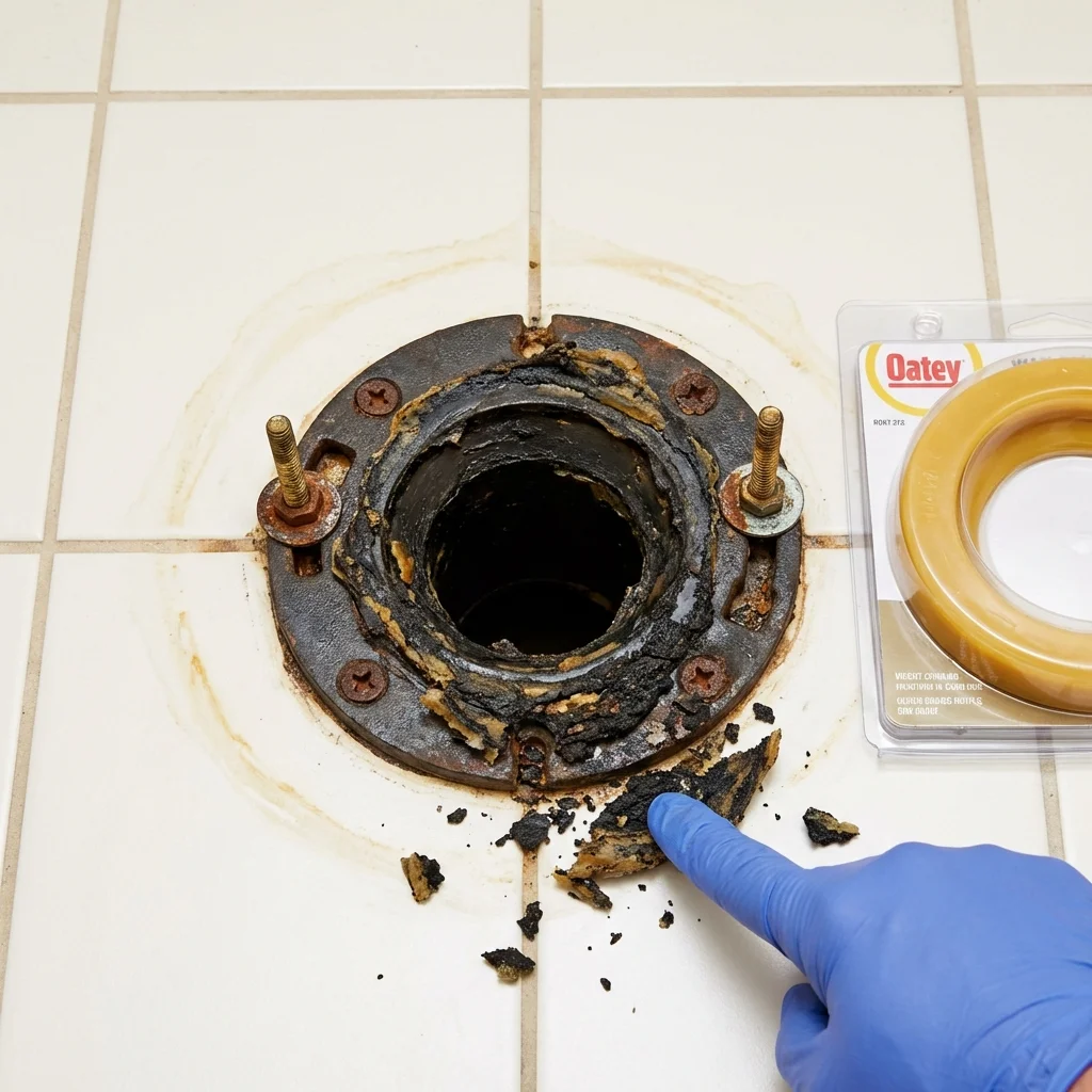 Failed wax ring showing water seepage at the base of a toilet in a Novato, CA home